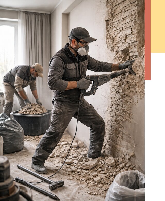 Демонтаж декоративного камня в Альметьевске от 1505 руб/м² — быстро и недорого | ОТДЕЛОЧНИК-Льм