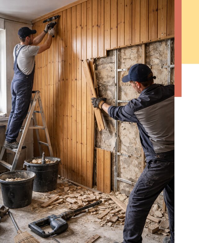 Демонтаж вагонки со стен в Альметьевске от 1505 руб. — снятие, удаление, срочно | ОТДЕЛОЧНИК-Льм