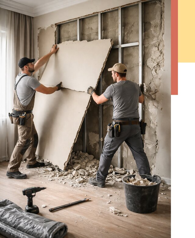 Демонтаж гипсокартона со стен в Альметьевске от 363 руб. — услуги демонтажа | ОТДЕЛОЧНИК-Льм