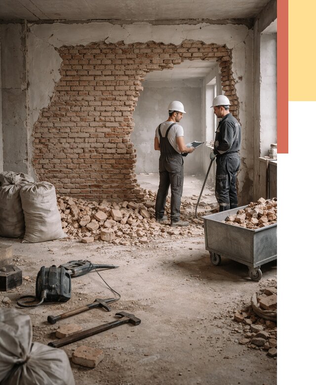 Демонтаж кирпичных стен в Альметьевске от 4360 руб. — быстро, недорого, под ключ | ОТДЕЛОЧНИК-Льм