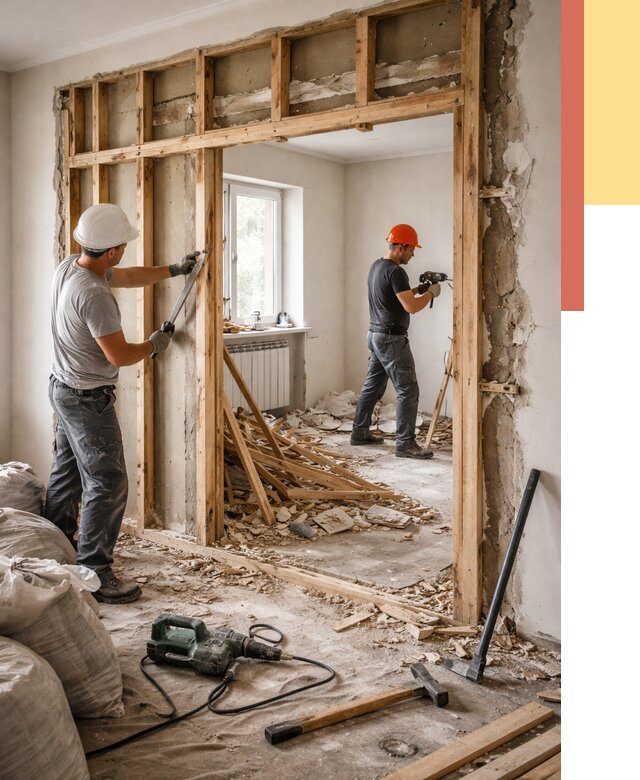 Демонтаж деревянных перегородок в Альметьевске от 3322 руб. — быстро и недорого | ОТДЕЛОЧНИК-Льм