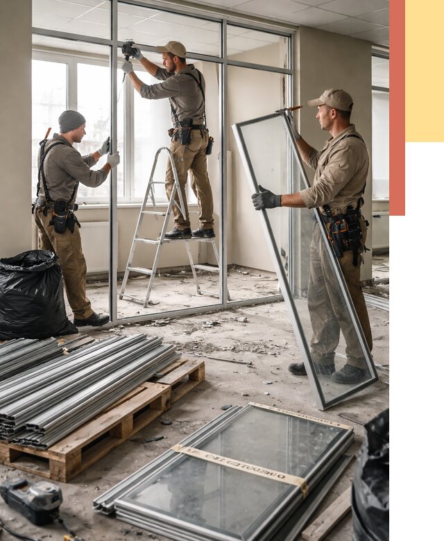 Демонтаж алюминиевых перегородок в Альметьевске от 4360 руб. — быстро и недорого | ОТДЕЛОЧНИК-Льм