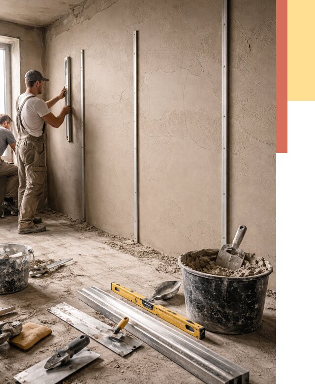 Штукатурка стен по маякам в Альметьевске от 5709 руб./м² — выравнивание под ключ | ОТДЕЛОЧНИК-Льм