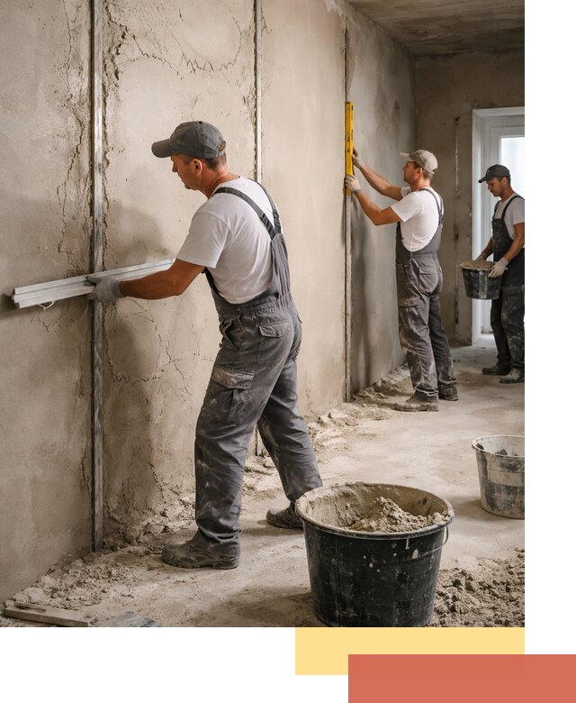 Штукатурка стен по маякам в Альметьевске — точная и ровная поверхность