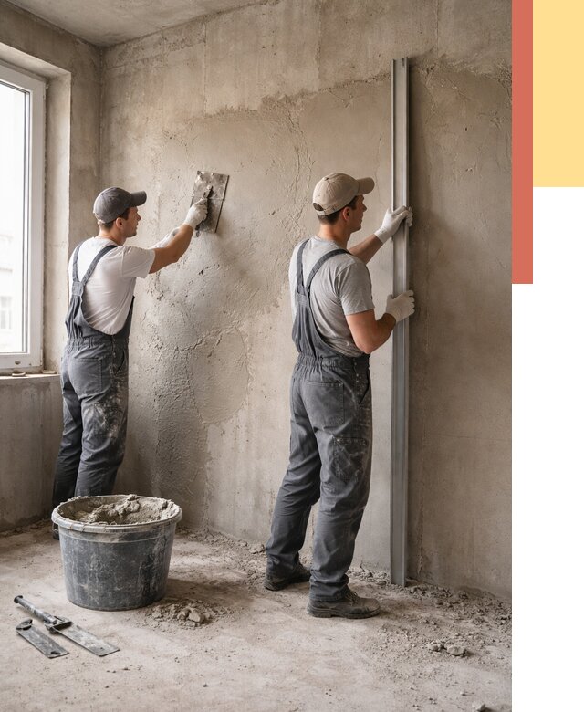 Штукатурка бетонных стен в Альметьевске от 4671 руб/м² — качественно и быстро | ОТДЕЛОЧНИК-Льм