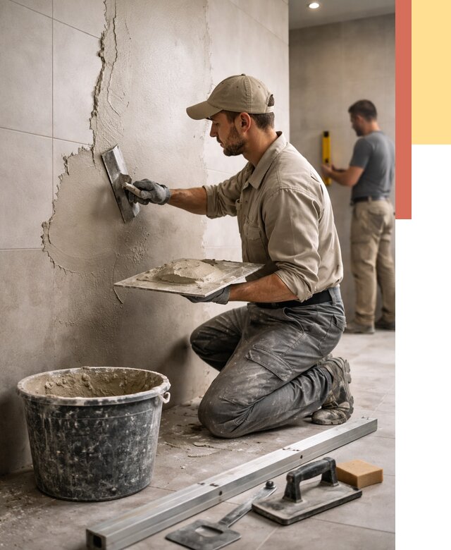 Штукатурка стен в ванной в Альметьевске от 4671 руб./м² — выравнивание под ключ | ОТДЕЛОЧНИК-Льм