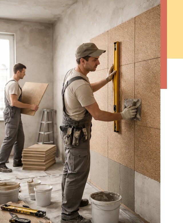 Монтаж пробковых панелей на стены в Альметьевске от 3633 руб. — ОТДЕЛОЧНИК-Льм