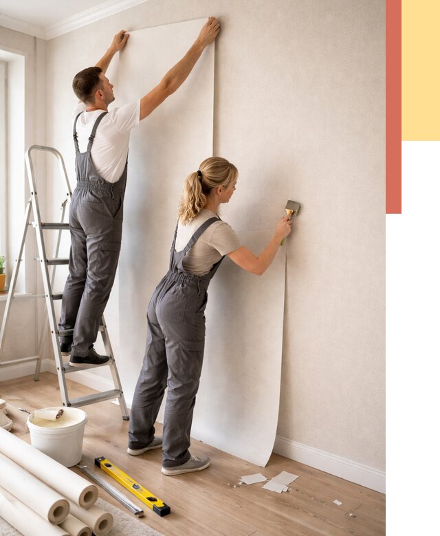 Поклейка флизелиновых обоев в Альметьевске от 6228 руб. | Быстро и недорого — ОТДЕЛОЧНИК-Льм