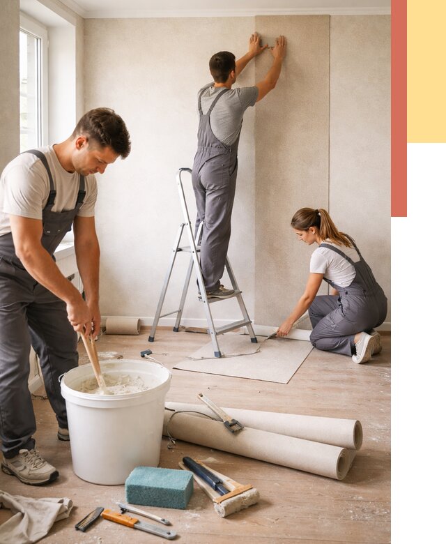 Оклейка стен обоями в Альметьевске от 3633 руб/м2 — быстро и недорого | ОТДЕЛОЧНИК-Льм