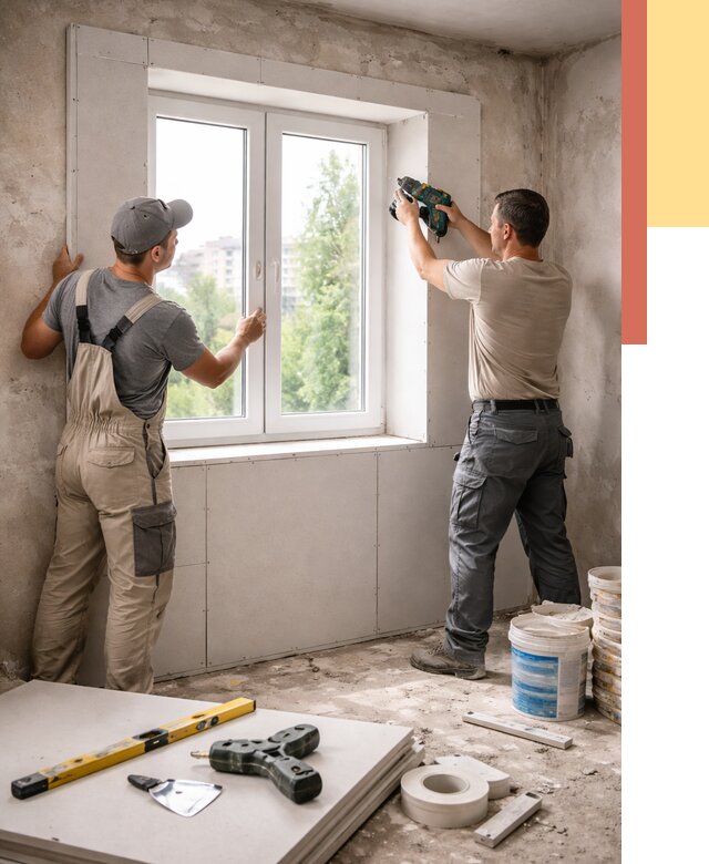 Монтаж откосов из гипсокартона в Альметьевске от 4671 руб. под ключ | ОТДЕЛОЧНИК-Льм