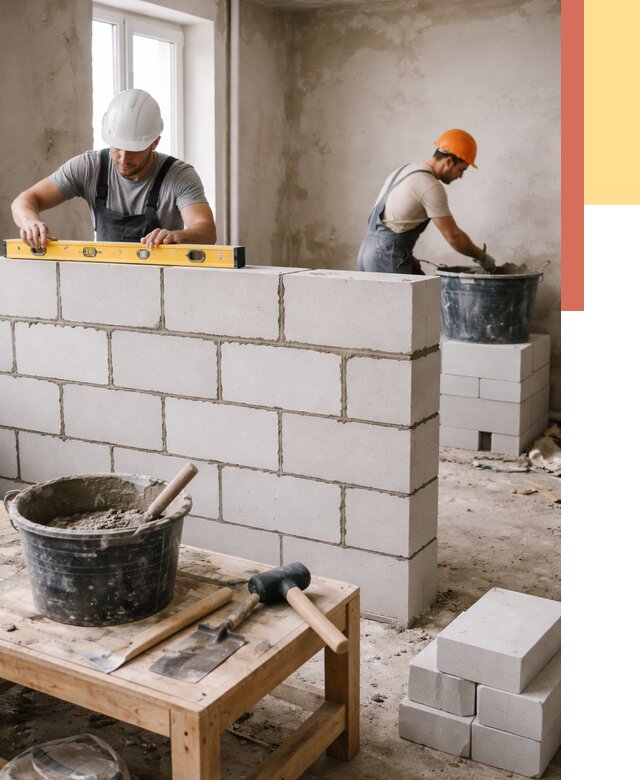 Кладка перегородок из газобетона в Альметьевске от 3322 руб. под ключ | ОТДЕЛОЧНИК-Льм