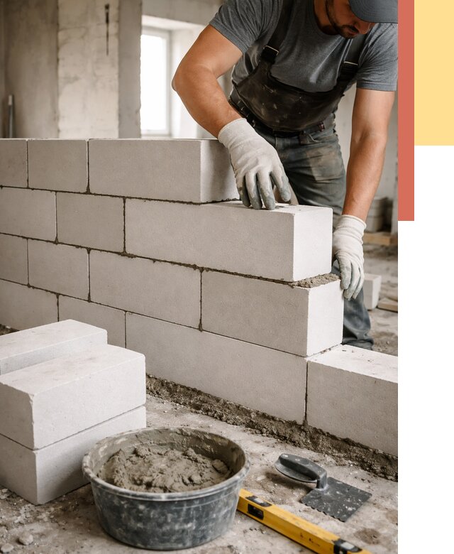 Кладка перегородок из силикатного блока в Альметьевске от 4152 руб. под ключ | ОТДЕЛОЧНИК-Льм