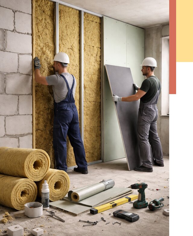 Шумоизоляция перегородок из блоков в Альметьевске от 1920 руб./м² — быстро и недорого | ОТДЕЛОЧНИК-Льм