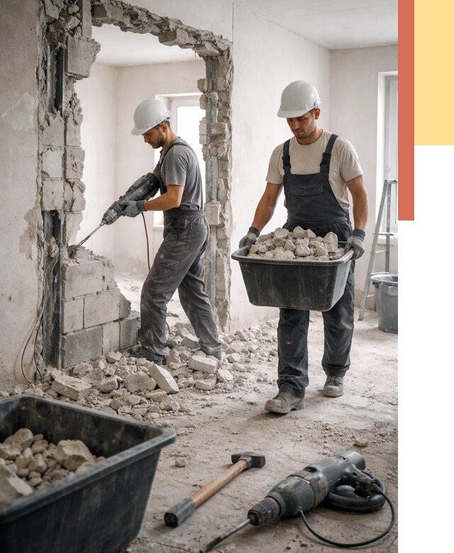 Демонтаж блоковых перегородок в Альметьевске от 3893 руб. — быстро и недорого | ОТДЕЛОЧНИК-Льм