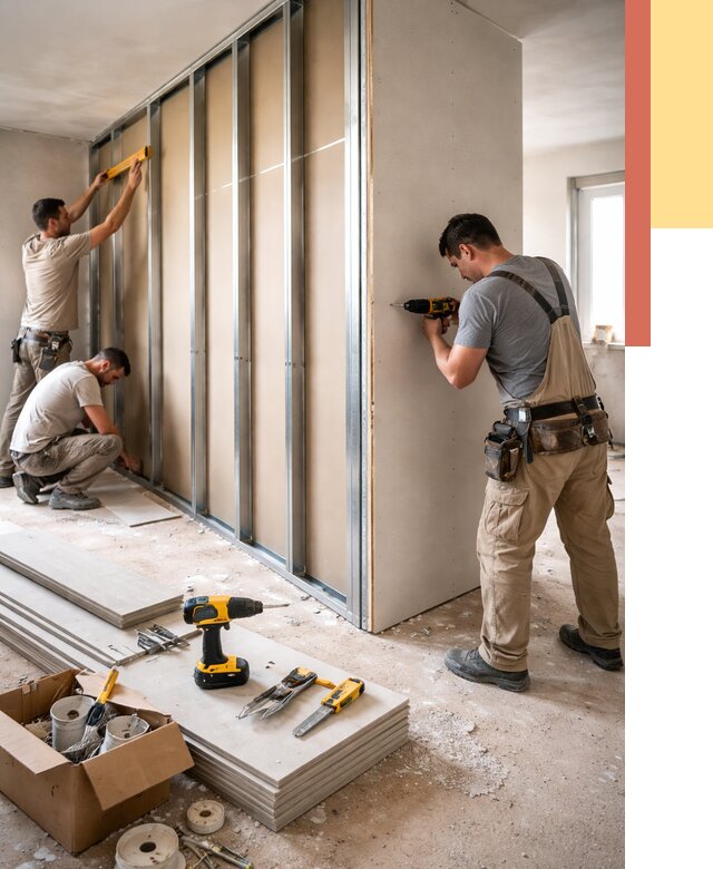 Монтаж однослойной перегородки из гипсокартона в Альметьевске от 675 руб. | ОТДЕЛОЧНИК-Льм