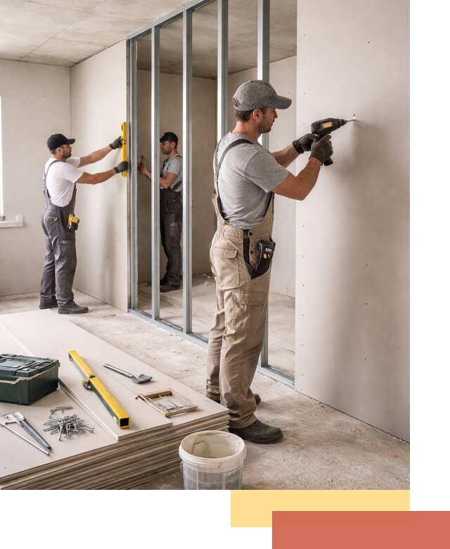 Однослойная перегородка из гипсокартона в Альметьевске под ключ, монтаж и отделка