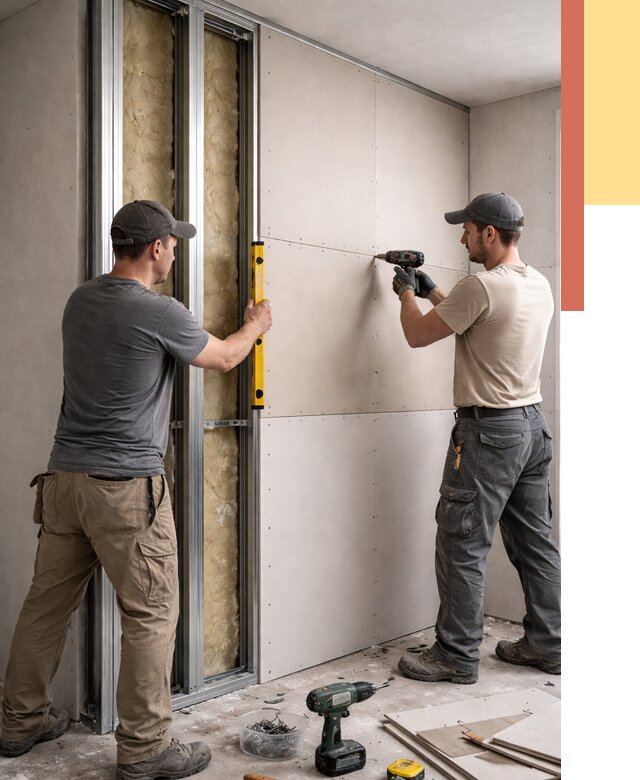 Монтаж двухслойной перегородки из гипсокартона в Альметьевске от 1505 руб. | ОТДЕЛОЧНИК-Льм