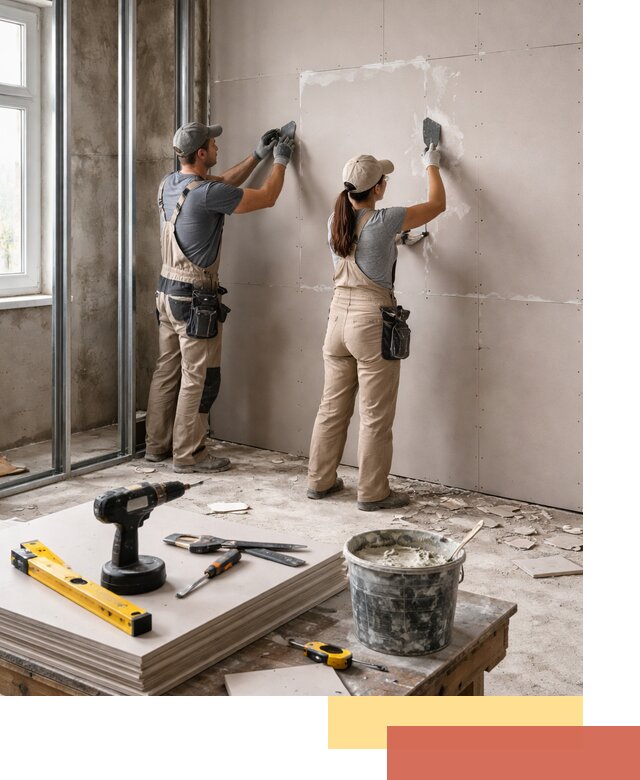 Монтаж двухслойной перегородки из гипсокартона в Альметьевске