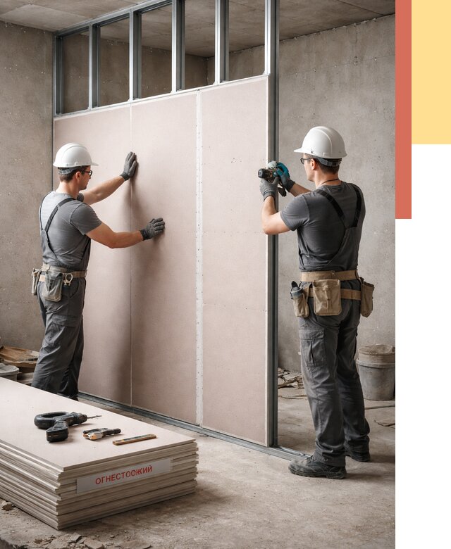 Перегородка из огнестойкого гипсокартона в Альметьевске от 1920 руб. под ключ | ОТДЕЛОЧНИК-Льм