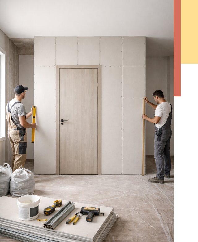 Перегородка из гипсокартона с дверью в Альметьевске от 4671 руб. под ключ | ОТДЕЛОЧНИК-Льм