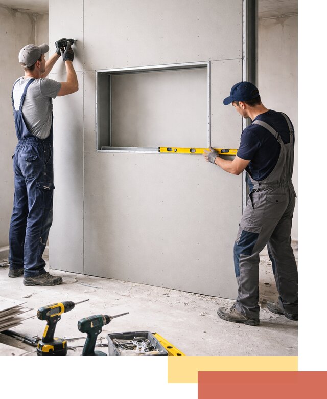 Перегородка из гипсокартона с нишей под декор в Альметьевске