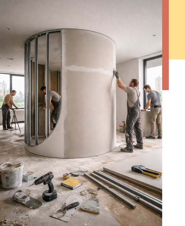 Радиусная перегородка из гипсокартона в Альметьевске от 3010 руб. под ключ | ОТДЕЛОЧНИК-Льм