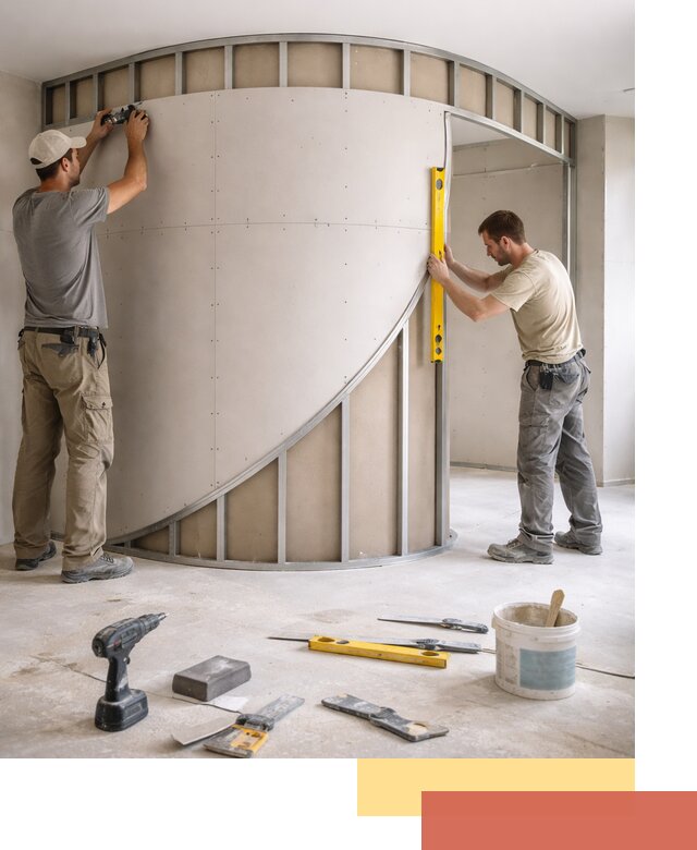 Радиусная перегородка из гипсокартона в Альметьевске под ключ