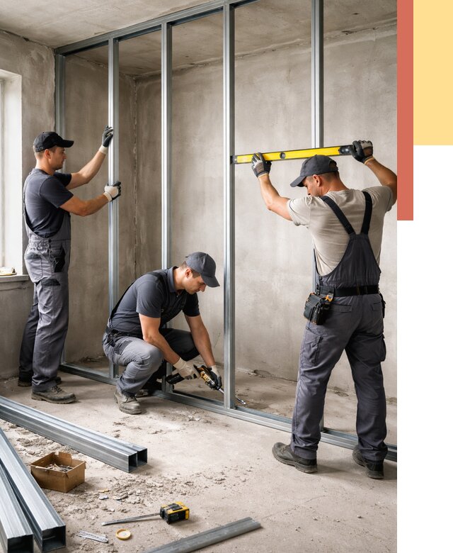 Монтаж каркаса перегородки из профиля в Альметьевске от 779 руб. | ОТДЕЛОЧНИК-Льм