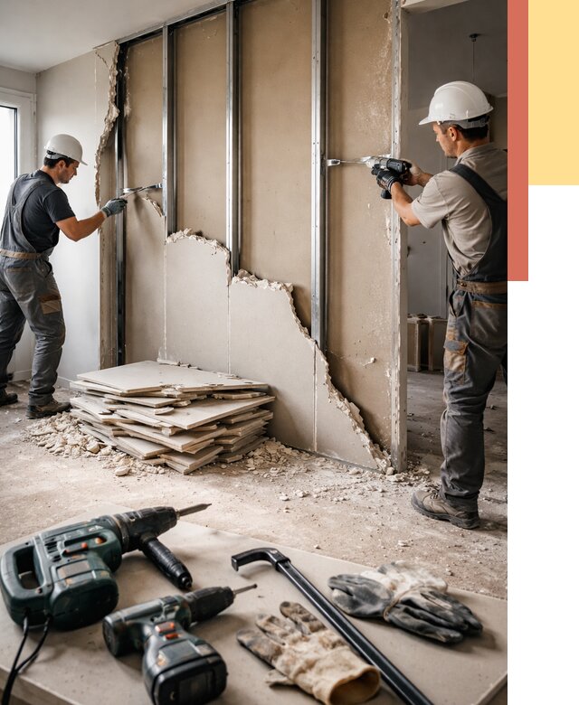 Демонтаж перегородки из гипсокартона в Альметьевске от 1246 руб. быстро и недорого | ОТДЕЛОЧНИК-Льм