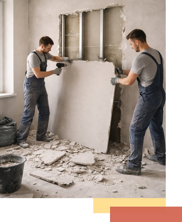 Демонтаж перегородки из гипсокартона в Альметьевске быстрый и аккуратный