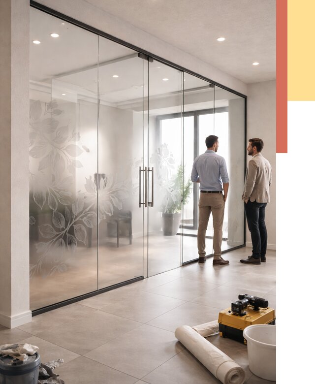 Стеклянные перегородки с рисунком в Альметьевске от 12975 руб. монтаж и нанесение | ОТДЕЛОЧНИК-Льм