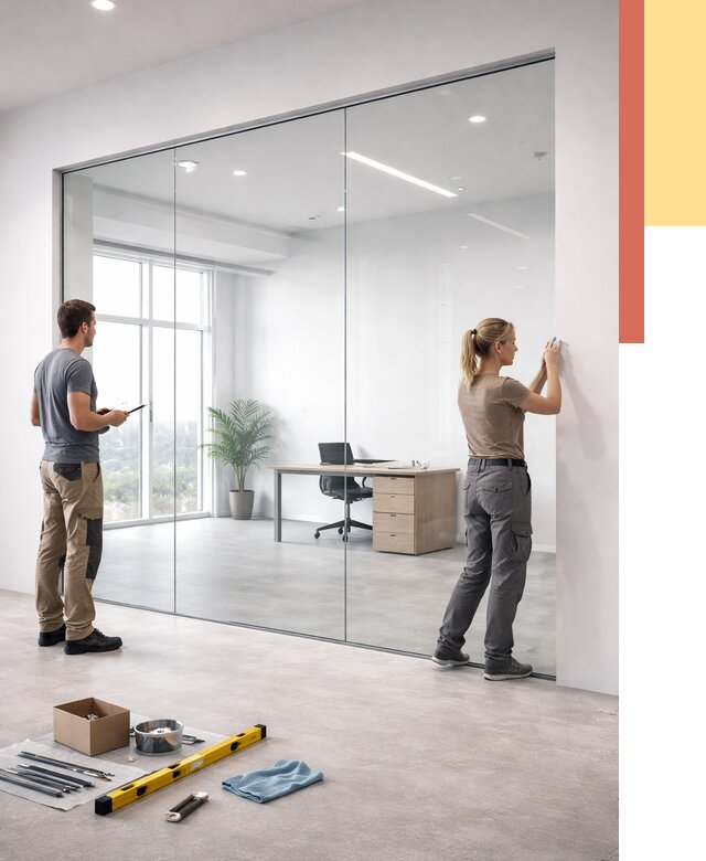 Перегородки из закаленного стекла в Альметьевске от 9861 руб. под ключ | ОТДЕЛОЧНИК-Льм