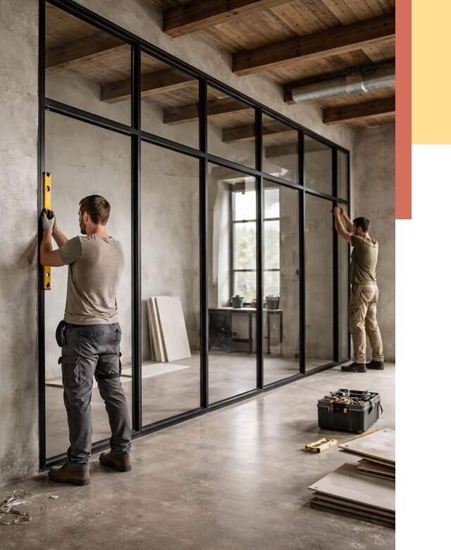 Стеклянные перегородки лофт в Альметьевске от 10899 руб. под ключ | ОТДЕЛОЧНИК-Льм