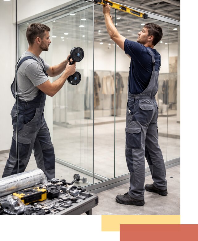 Стеклянные перегородки для магазинов в Альметьевске — монтаж и установка