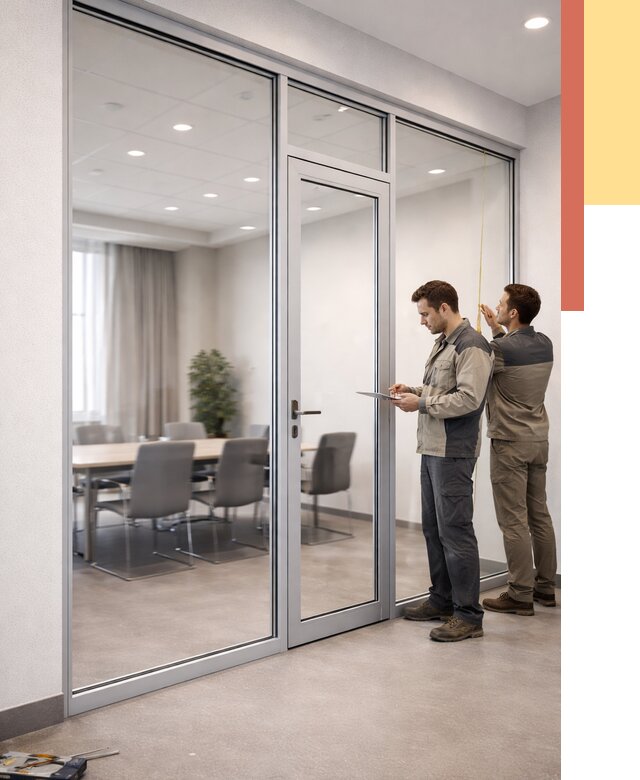 Установка и монтаж алюминиевых перегородок со стеклом в Альметьевске от 8512 руб. | ОТДЕЛОЧНИК-Льм