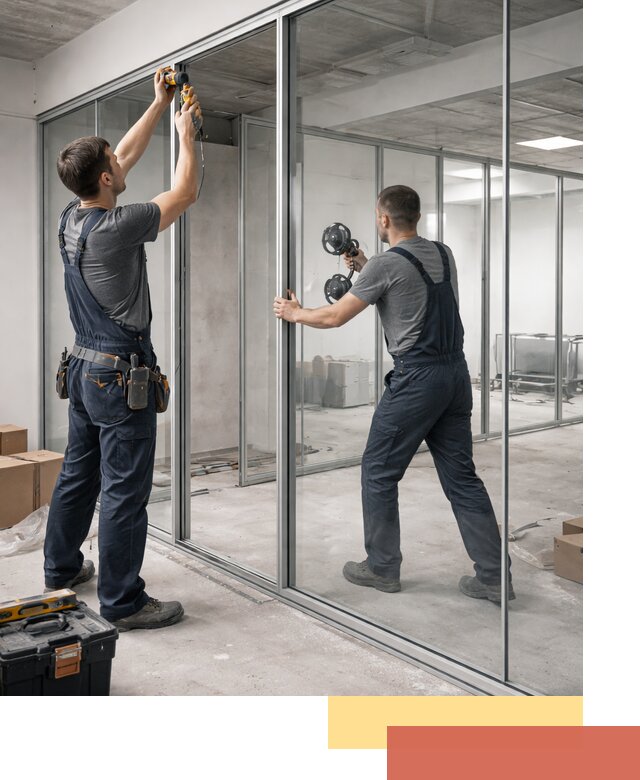 Алюминиевые перегородки со стеклом в Альметьевске — изготовление и монтаж