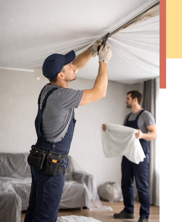 Демонтаж натяжного потолка в Альметьевске от 4671 руб. — снятие и разбор под ключ | ОТДЕЛОЧНИК-Льм