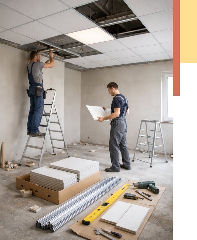 Монтаж потолка армстронг в Альметьевске от 4671 руб/м2 — быстрая установка под ключ | ОТДЕЛОЧНИК-Льм