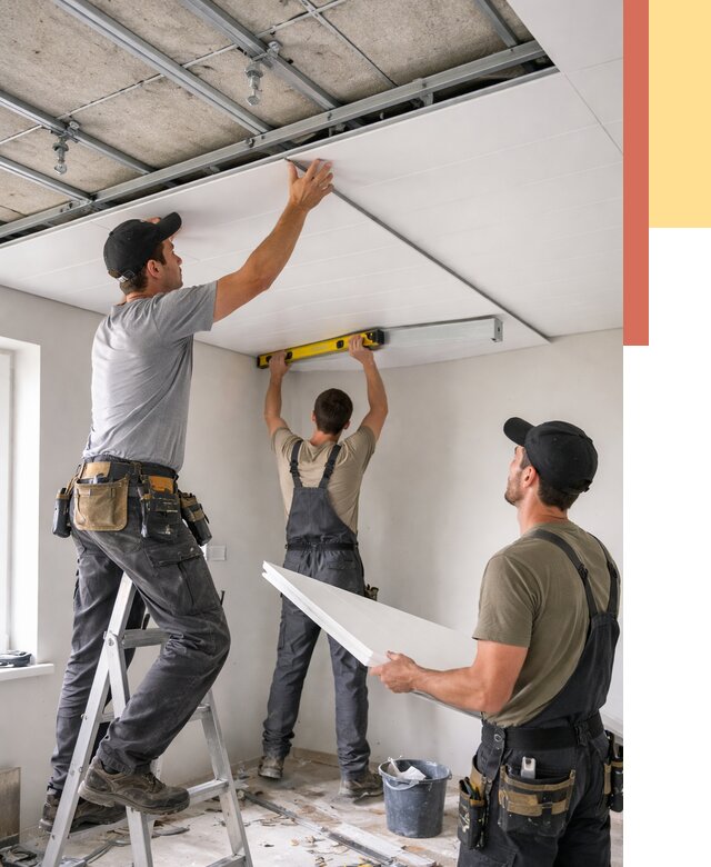 Монтаж потолка из ПВХ панелей в Альметьевске от 3633 руб./м2 — быстро и недорого | ОТДЕЛОЧНИК-Льм