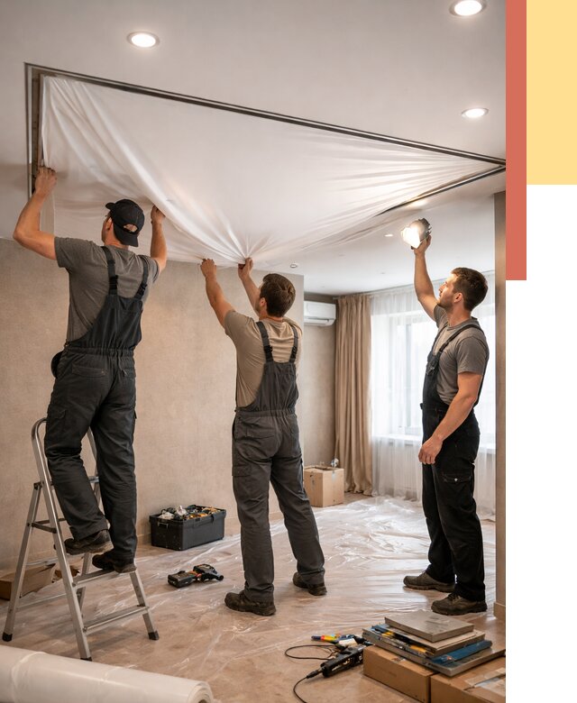 Монтаж ПВХ натяжного потолка в Альметьевске от 3633 руб. под ключ | ОТДЕЛОЧНИК-Льм