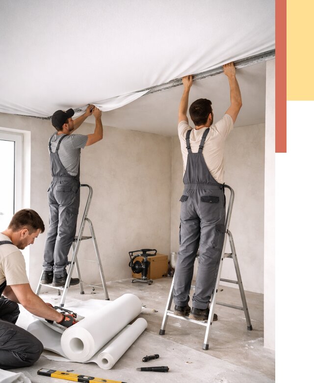 Монтаж тканевого натяжного потолка в Альметьевске от 3633 руб. под ключ | ОТДЕЛОЧНИК-Льм