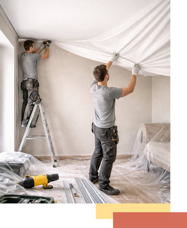 Монтаж тканевого натяжного потолка в Альметьевске недорого и быстро