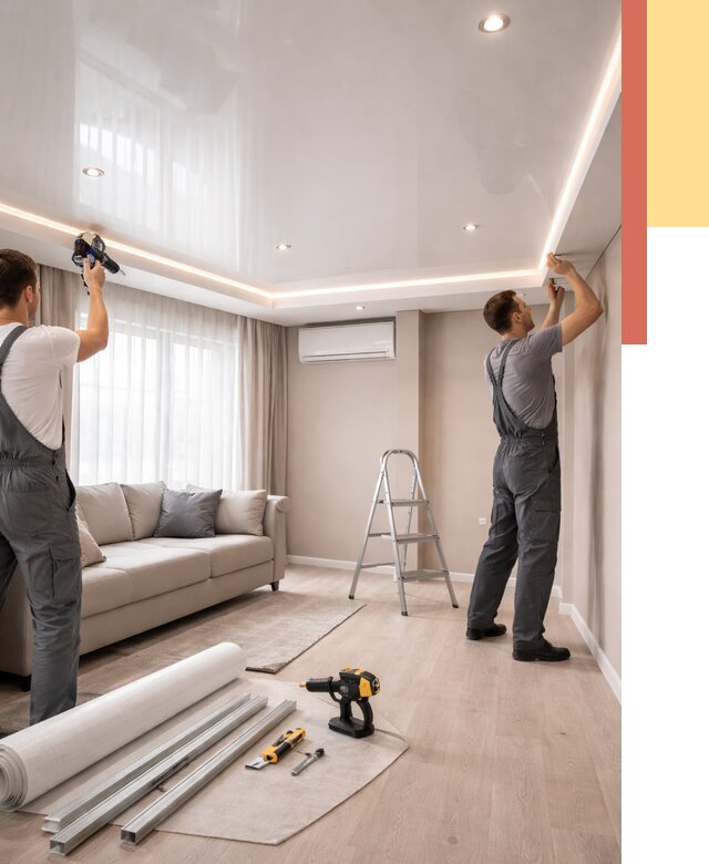 Монтаж глянцевого натяжного потолка в Альметьевске от 779 руб. под ключ | ОТДЕЛОЧНИК-Льм