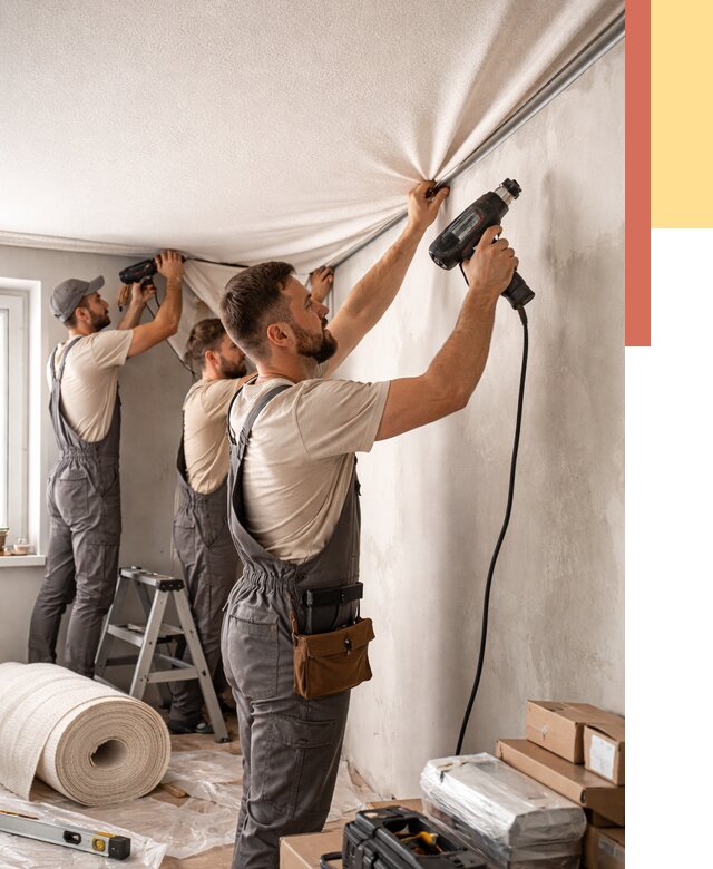 Монтаж фактурного натяжного потолка в Альметьевске от 779 руб. — ОТДЕЛОЧНИК-Льм