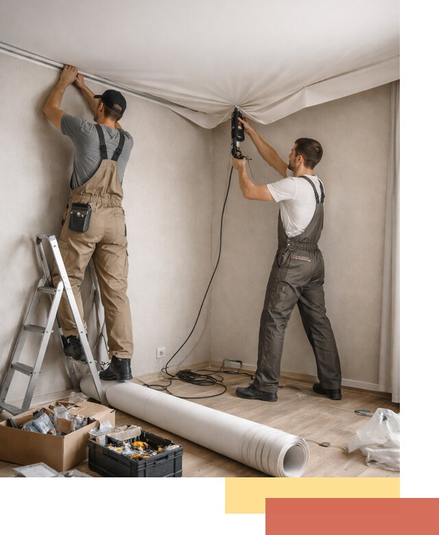 Монтаж цветного натяжного потолка в Альметьевске за один день