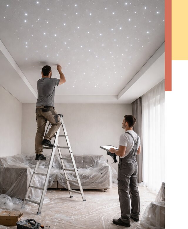 Монтаж натяжного потолка «звездное небо» в Альметьевске от 6747 руб. | ОТДЕЛОЧНИК-Льм