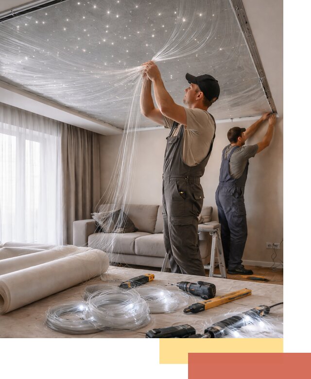 Монтаж натяжного потолка «Звездное небо» в Альметьевске