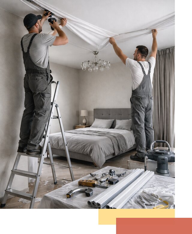 Монтаж натяжного потолка в спальне в Альметьевске