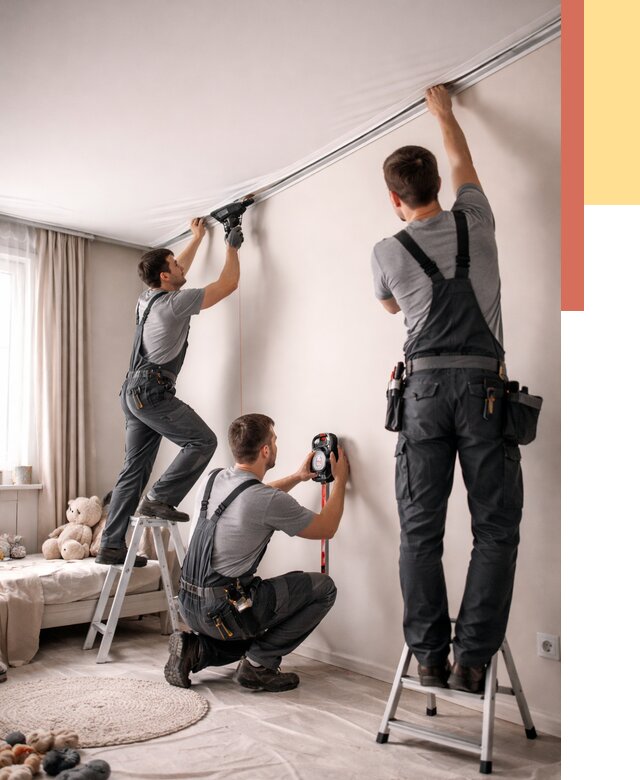 Монтаж натяжного потолка в детской в Альметьевске от 3633 руб. — быстро и недорого | ОТДЕЛОЧНИК-Льм