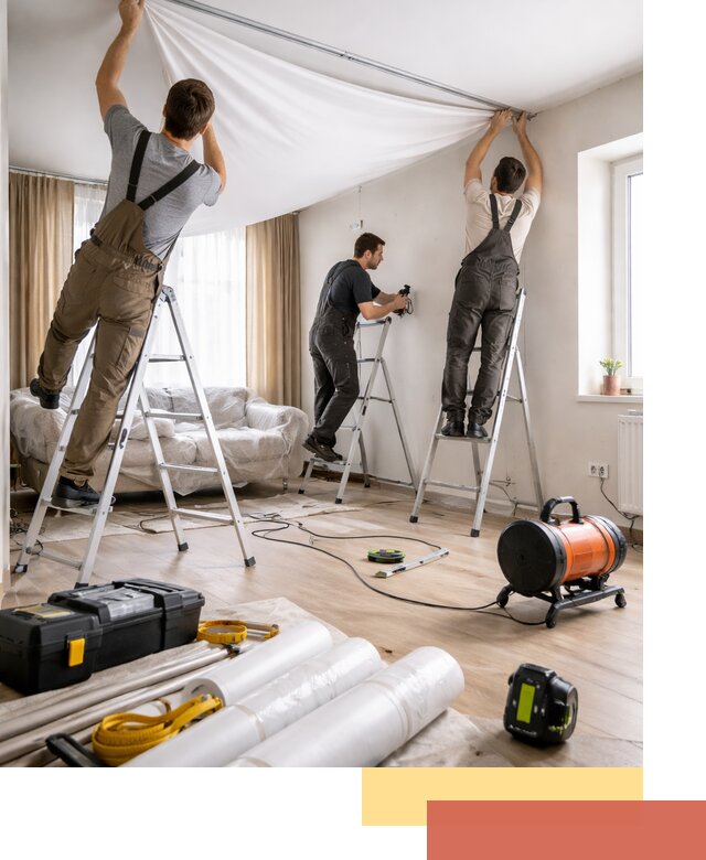 Монтаж натяжного потолка в гостиной в Альметьевске